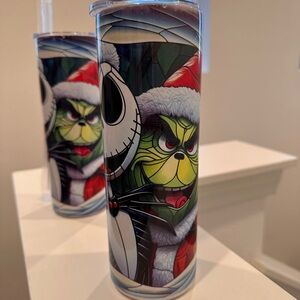 Two Festive Jack Skellington , Grinch Holiday Tumbler